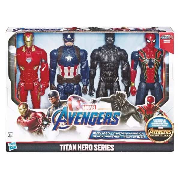 HASBRO Titan Hero Series – Pack De 4 Figurines Iron Man, Captain America, Black Panther Et Iron Spider – Avengers 1